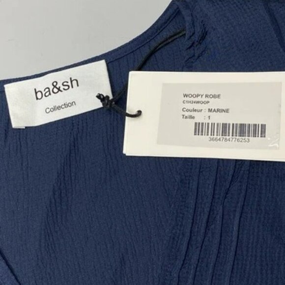 NEW BA&SH Womens Maxi Dress Marine Blue Size S Woopy Pleated V-Neck Navy - Picture 4 of 10